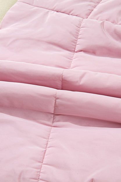 Pink Stand Neck Flutter Sleeve Snap Button Puffer Vest