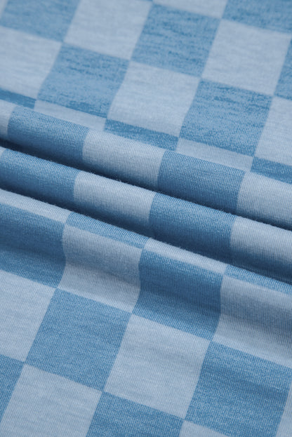 Sky Blue Checkered Elastic High Waist Loose Casual Pants