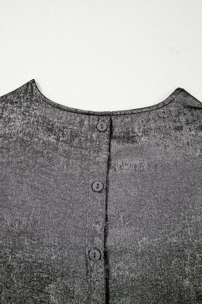 Silvery Metallic Round Neck Ruffle Trim Sleeveless Top