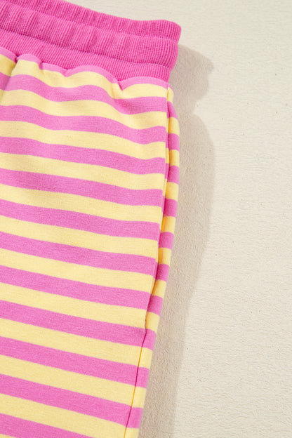 Yellow Stripe Drop Shoulder Boxy Casual Terry Short Set