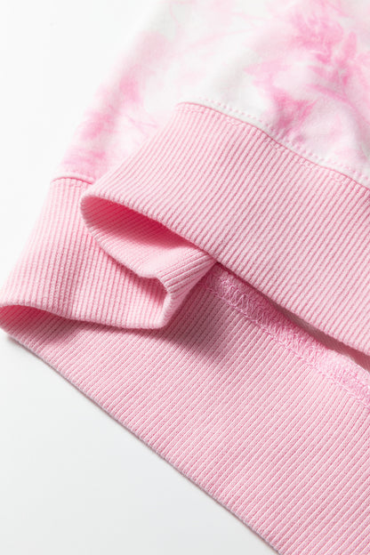 Pink Abstract Woodland Print Asymmetric Shoulder Long Sleeve Top