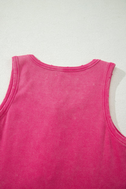 Bright Green Vintage Distressed Ribbed Mineral Wash Tank Top