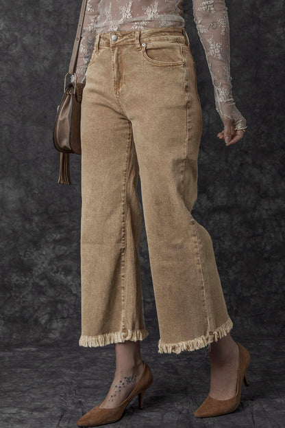 Myosotis Acid Washed High Rise Cropped Wide Leg Jeans