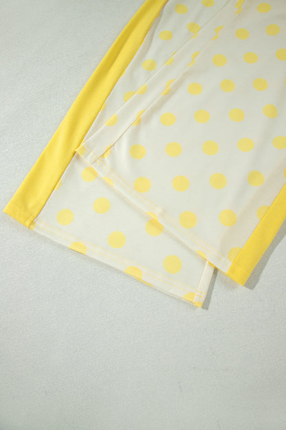 Yellow Color Block Patchwork Polka Dot Wide Leg Pant Set