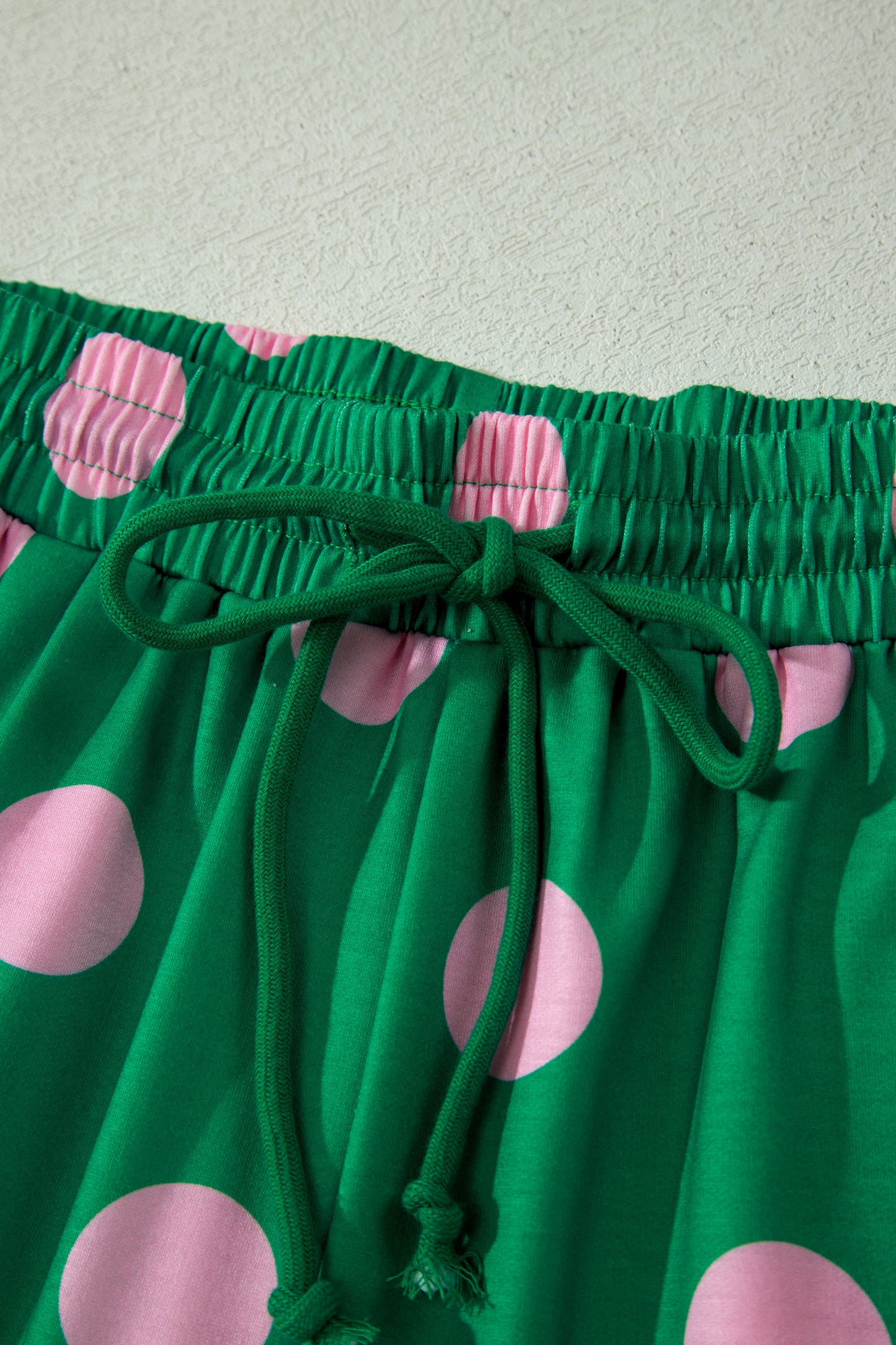 Pink Polka Dot Print V Neck Tee Short Set
