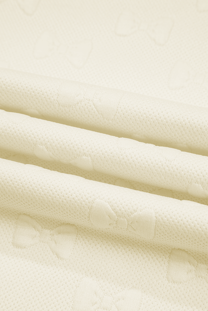 White Bow Jacquard Ruffle Sleeve Short 2pcs Outfit