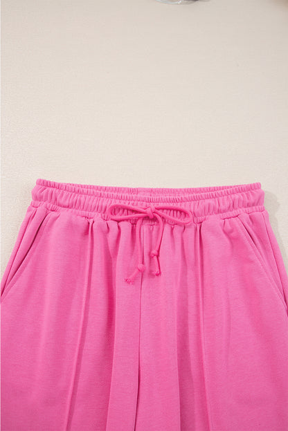 Sachet Pink Solid Color Collared Pullover and Central Seam Pants Set