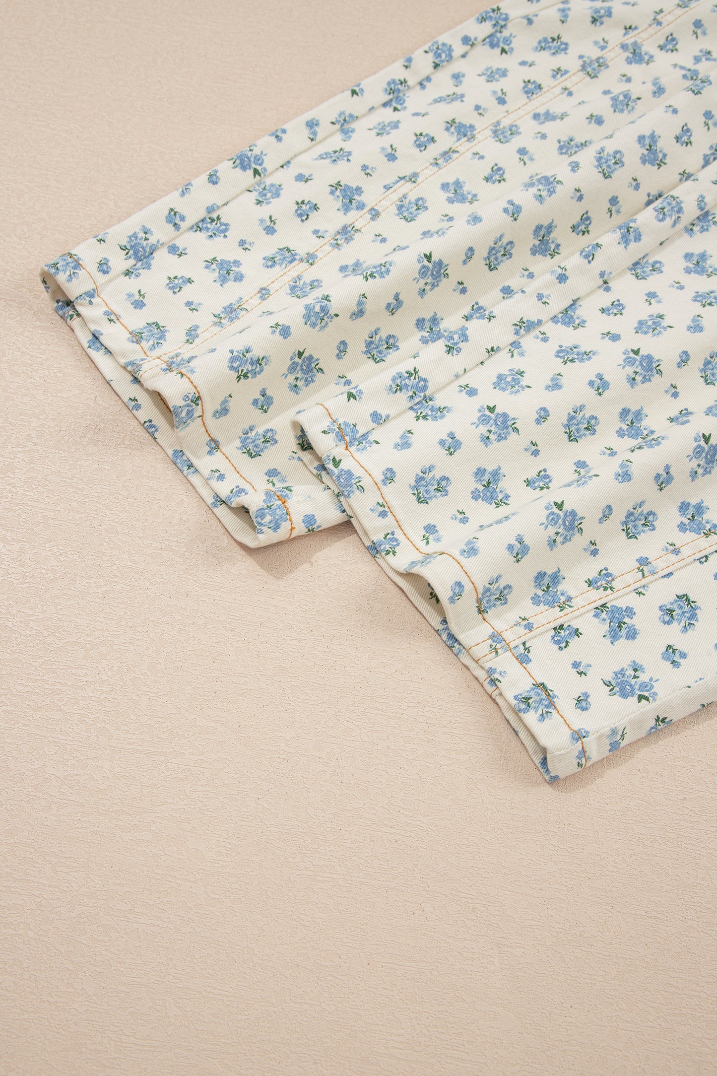 Beige Grommet Knot Waist Floral Barrel Leg Jeans