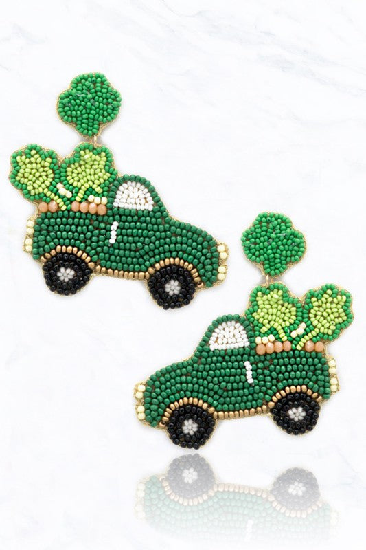 St. Patrick's Day Truck with Clover Seed Bead Post Earring - OBX Prep