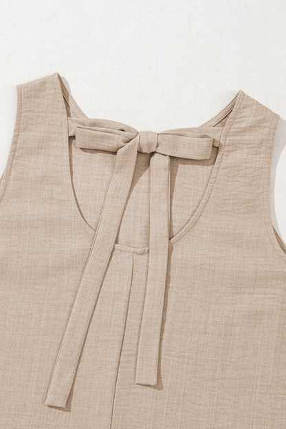 Smoke Gray Knot Scoop Back Ruffle Hem Sleeveless Mini Dress