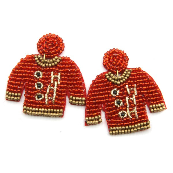 Christmas Ugly Sweater Red Ho Ho Ho Seed Bead Earrings - OBX Prep