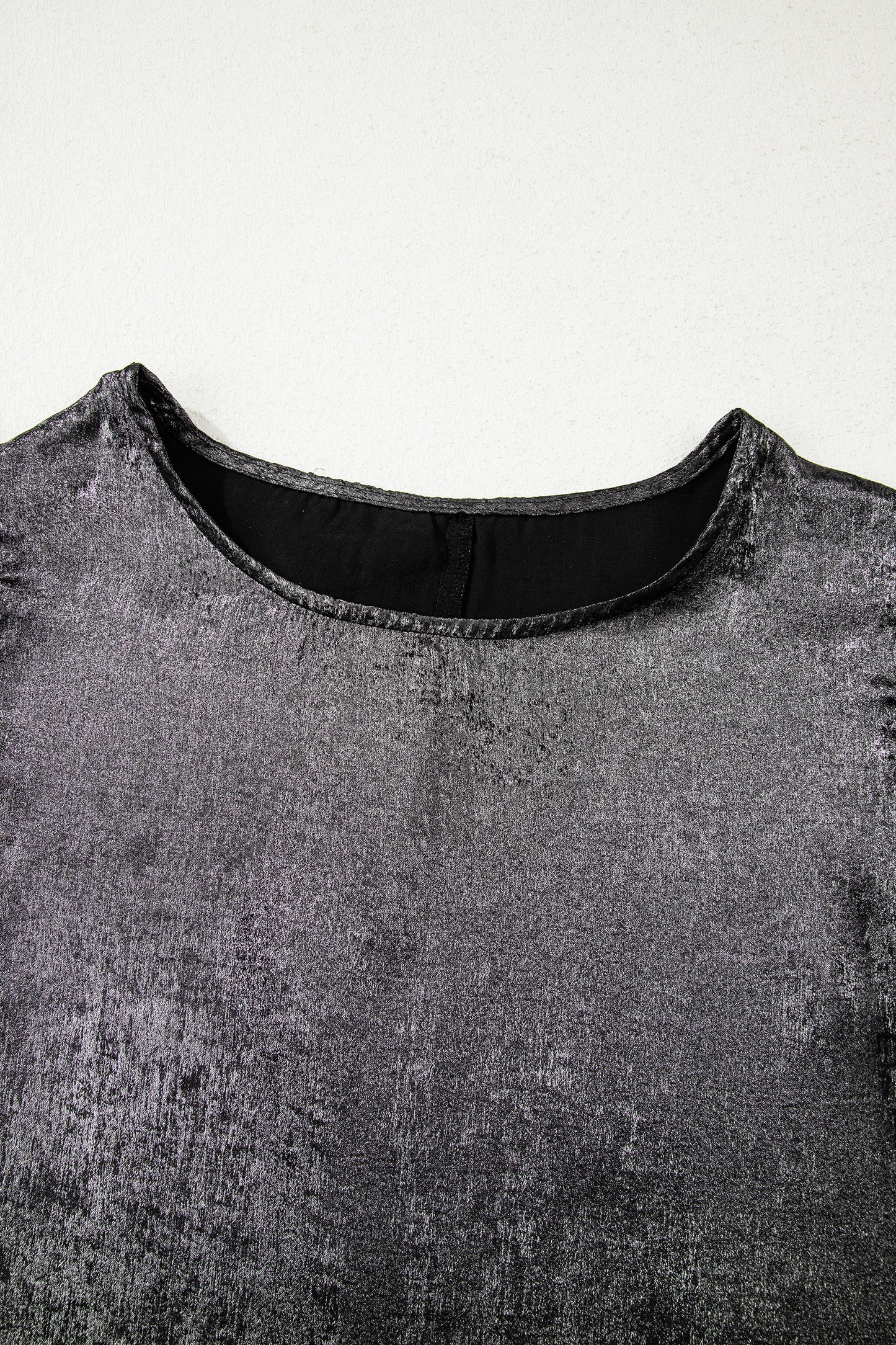 Silvery Metallic Round Neck Ruffle Trim Sleeveless Top