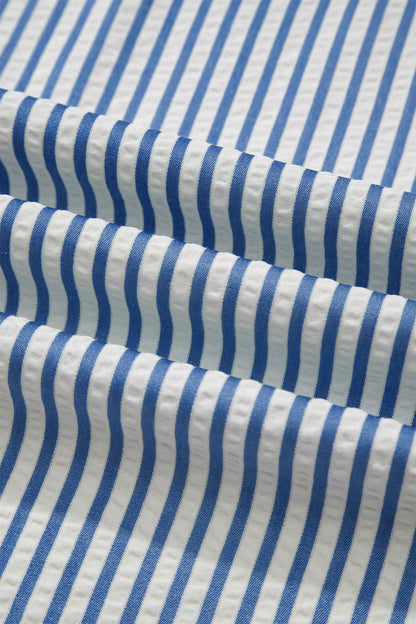 Blue Stripe Drawstring Elastic Waist Ankle Length Shift Pants