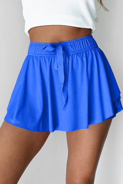 Sky Blue Drawstring High Waist Lined Tennis Skorts