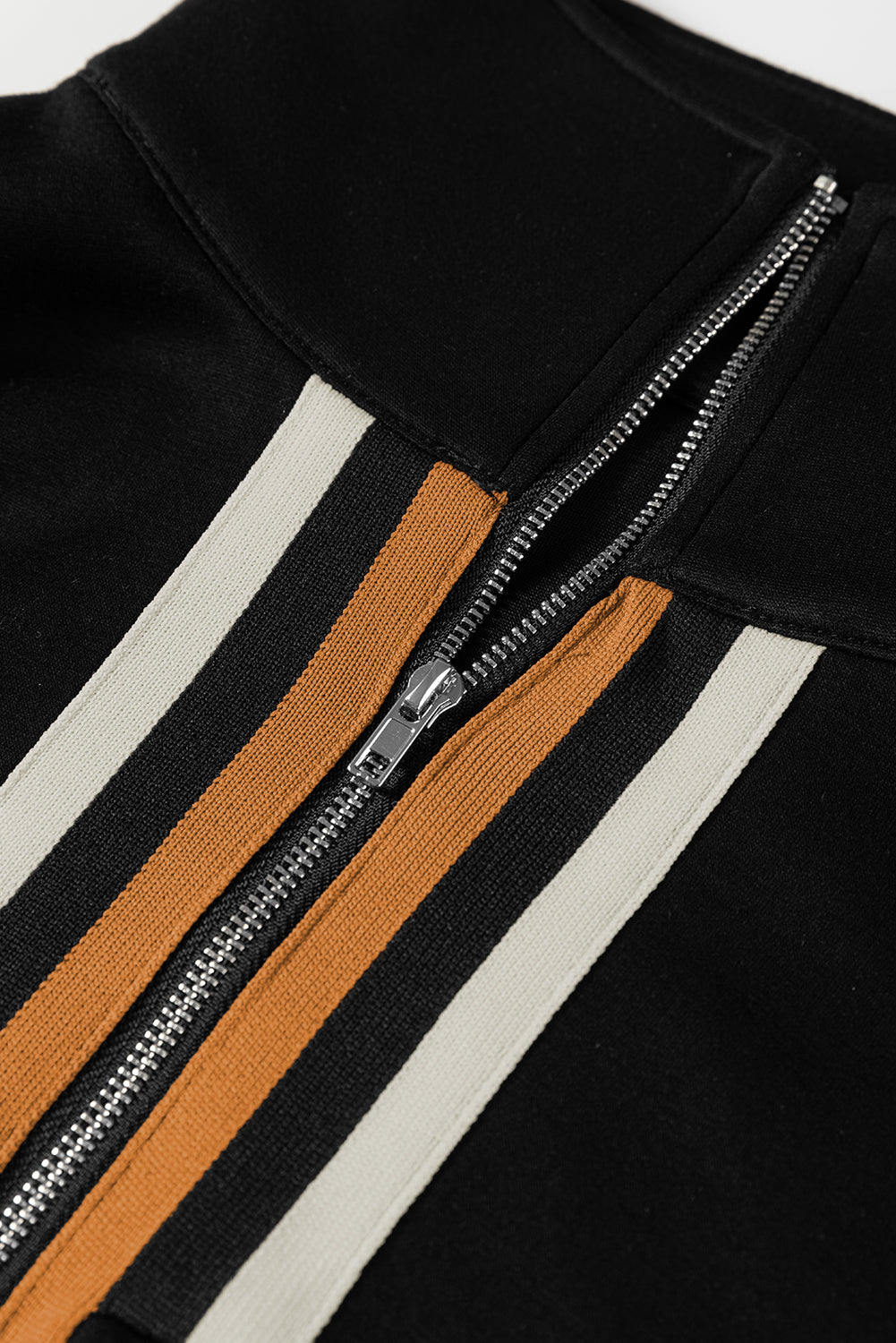 Gray Striped Patchwork Quarter Zip Pullover Loose Pant Set