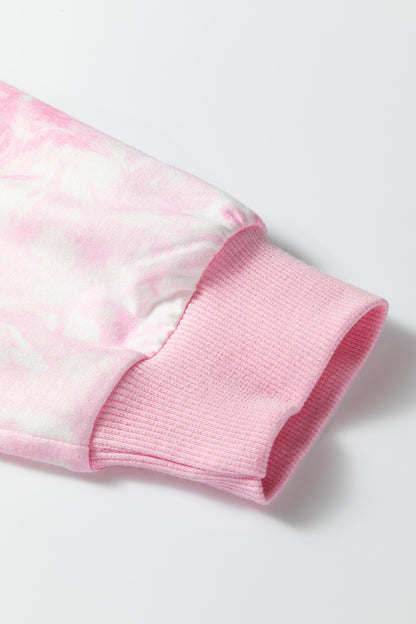 Pink Abstract Woodland Print Asymmetric Shoulder Long Sleeve Top