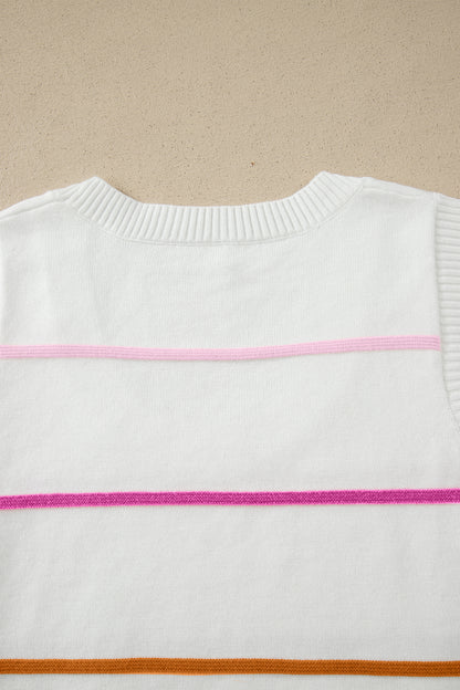 Green Stripe Round Neck Knitted Sweater Tank