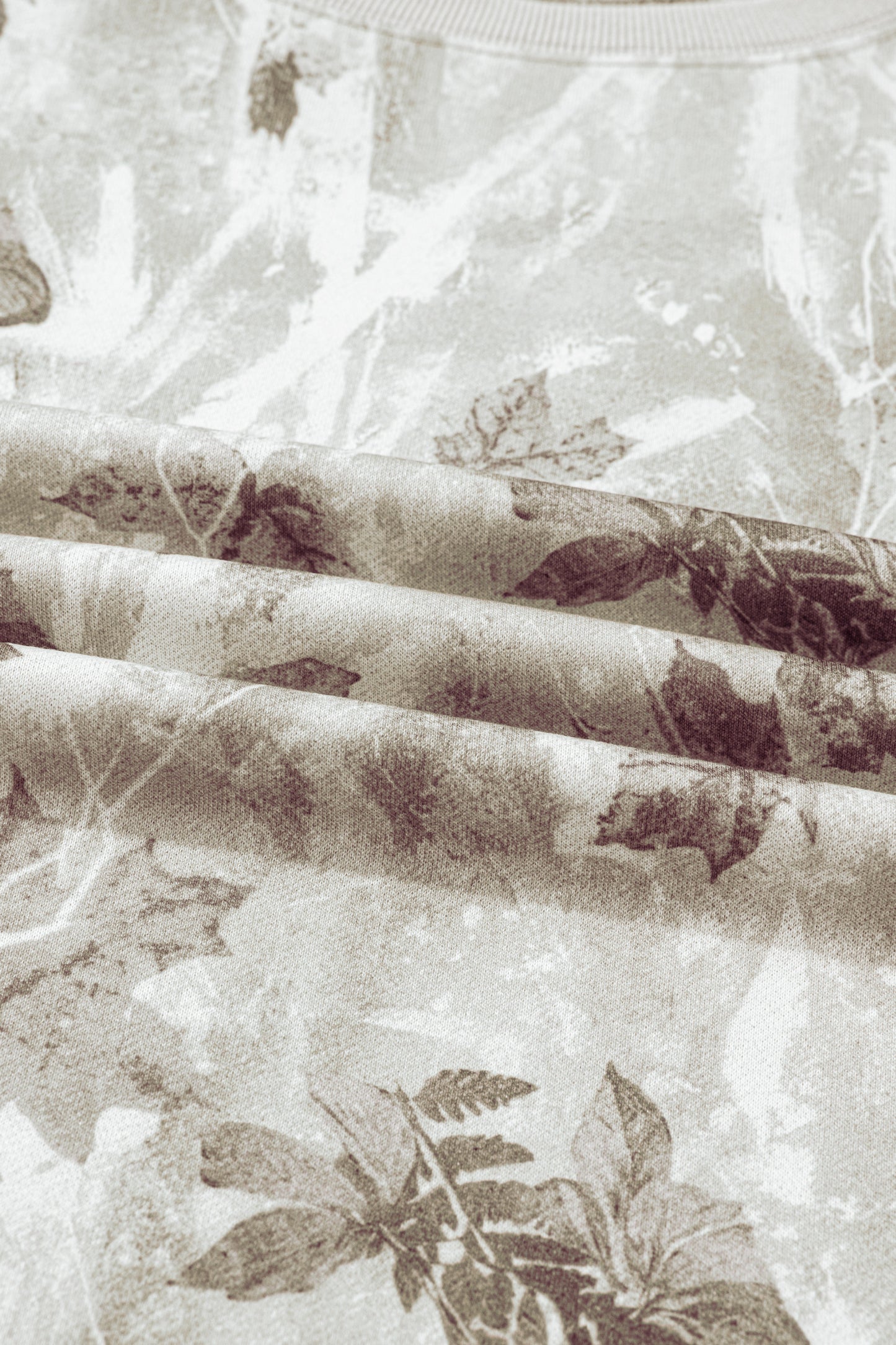 Gray Leafy Camo Print Exposed Seam Patchwork Baggy Slit Sweatshirt