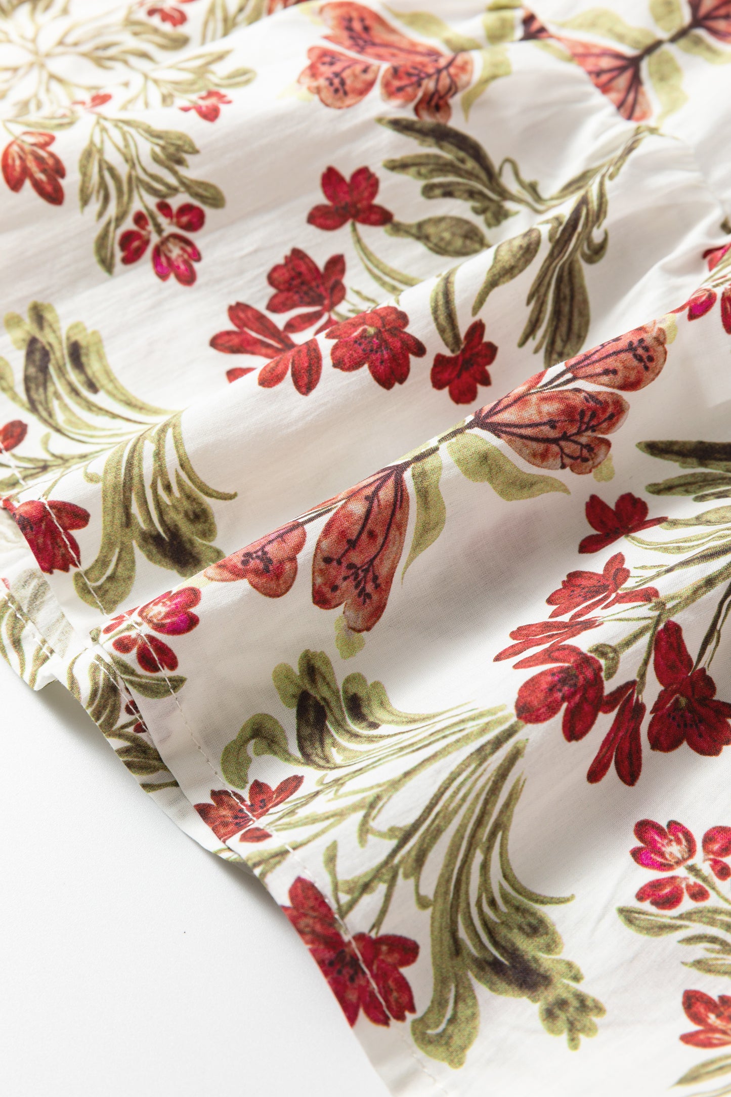 Floral Print Frilled Color Block Trim V Neck Long Sleeve Peplum Top