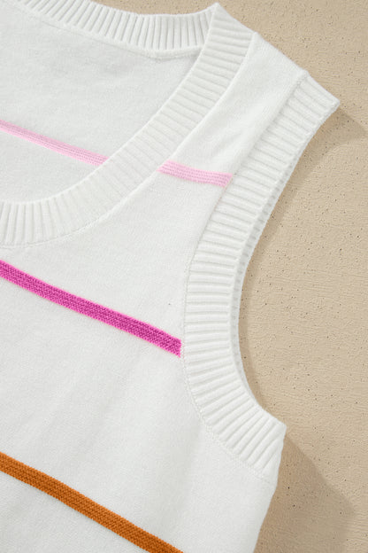 Green Stripe Round Neck Knitted Sweater Tank