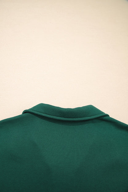 Evergreen Contrast Trim Zip Collar Long Sleeve Ruffle Hem Mini Dress