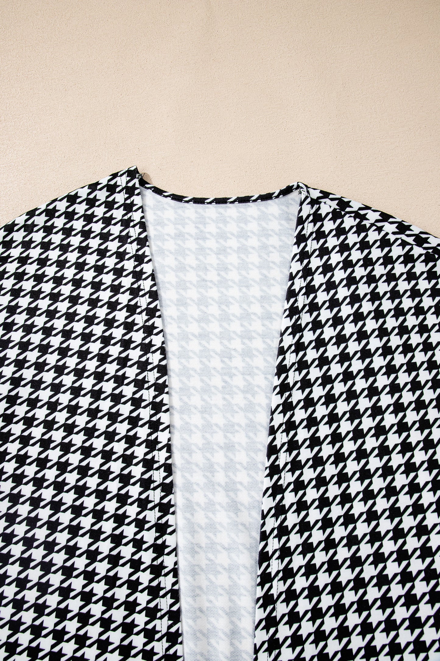 Black Houndstooth Print Open Front Long Dolman Kimonos