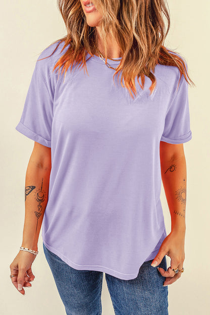 Yellow Cream Casual Plain Crew Neck Tee