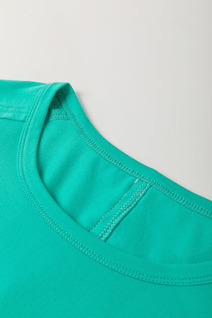 Sea Green Lace Bow Raw Edge Drop Shoulder Casual T Shirt