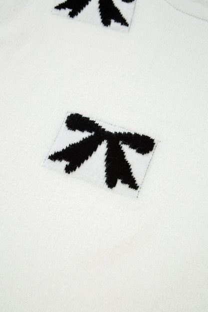 Black Bow Pattern Knit Short Sleeve Sweater