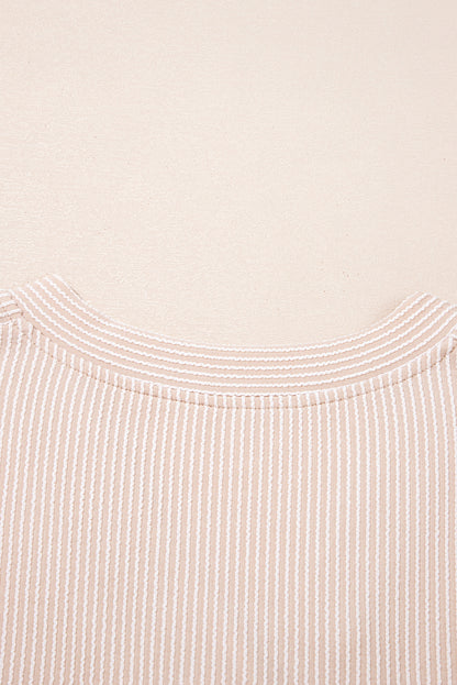 Bright Pink Spiral Ribbed Short Sleeve V Neck Buttoned Romper with Pocket