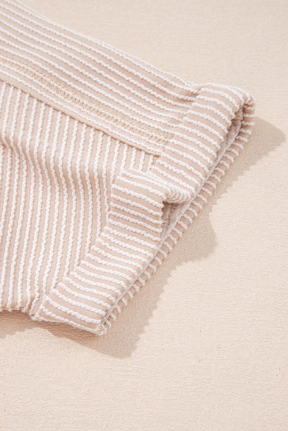 Bright Pink Spiral Ribbed Short Sleeve V Neck Buttoned Romper with Pocket