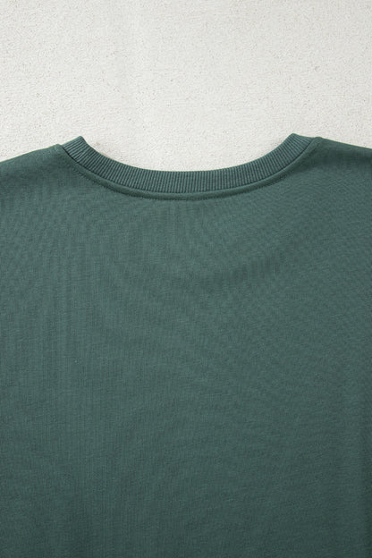 Green Bay Solid Color Oversize Slit Sweatshirt Ribbed Leggings 2pcs Set