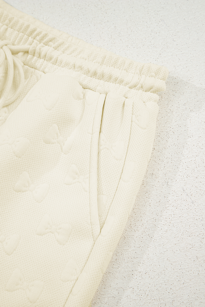 White Bow Jacquard Ruffle Sleeve Short 2pcs Outfit