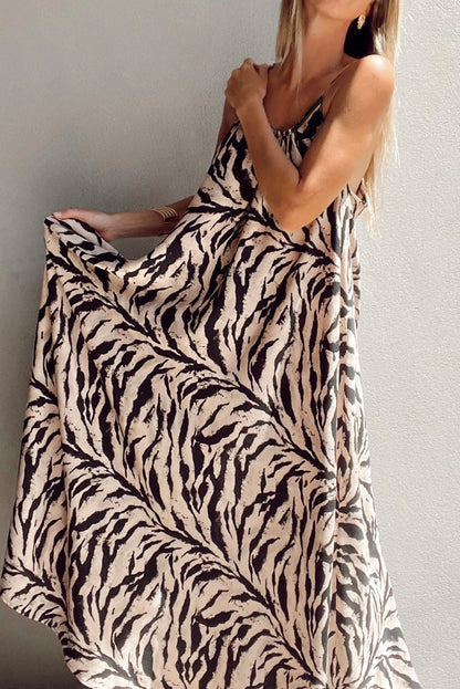 Black Abstract Print Open Back Boho Loose Maxi Sundress