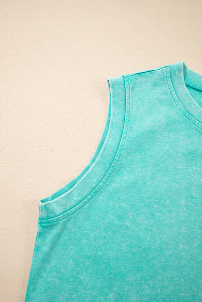 Mint Green 2 Pieces Mineral Wash Cotton Tank Top Lined Split Skirt Set