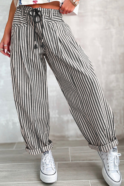Red Stripe Drawstring Casual Loose Pants