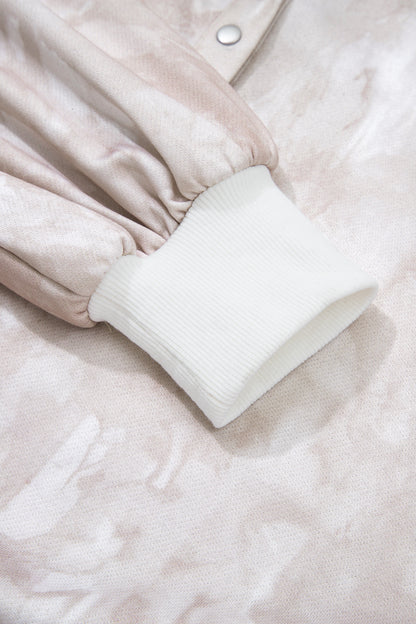 White Abstract Woodland Print Balloon Sleeve Pullover Drawstring Mini Skort Set