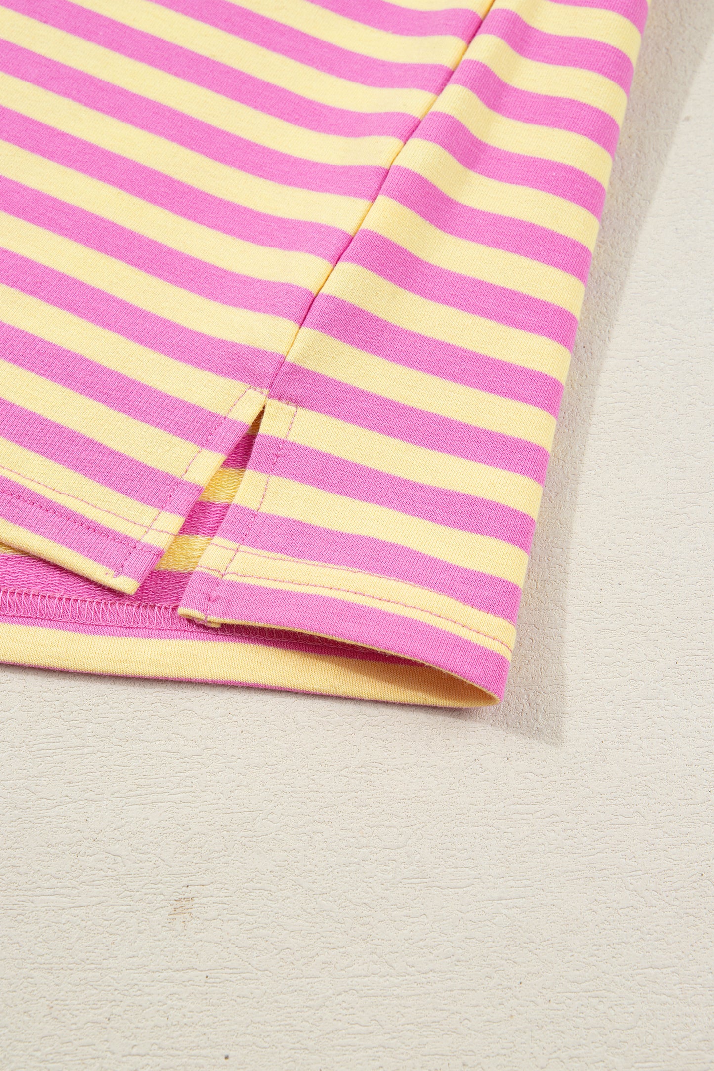 Yellow Stripe Drop Shoulder Boxy Casual Terry Short Set