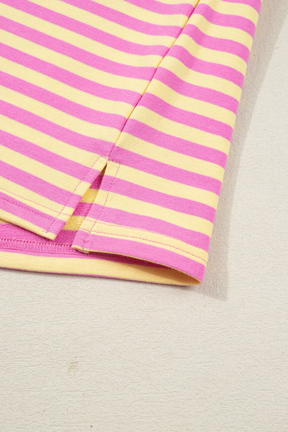 Yellow Stripe Drop Shoulder Boxy Casual Terry Short Set