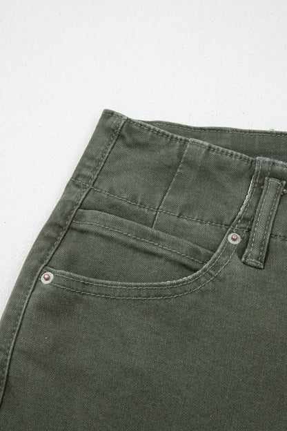 Mist Green 2-Button High Waist Flared Bottom Jeans