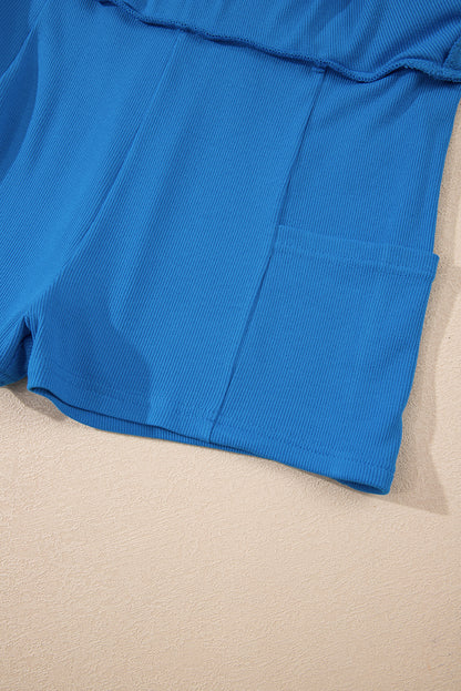 Blue A-line Draped High Waist Phone Pocket Lined Skort