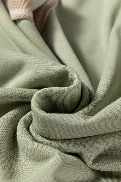 Smoke Green Color Block Mix Texture Waffle Patchwork Oversize Sweatshirt