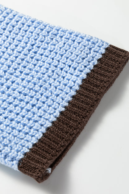 Fushia Striped Color Block Thermal Textured Knit Drop Shoulder Sweater