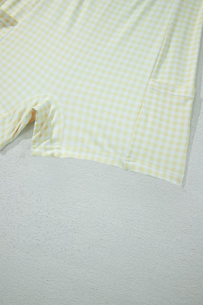 Yellow Cream Faux Two Piece Gingham Contrast Patchwork Loose Mini Dress