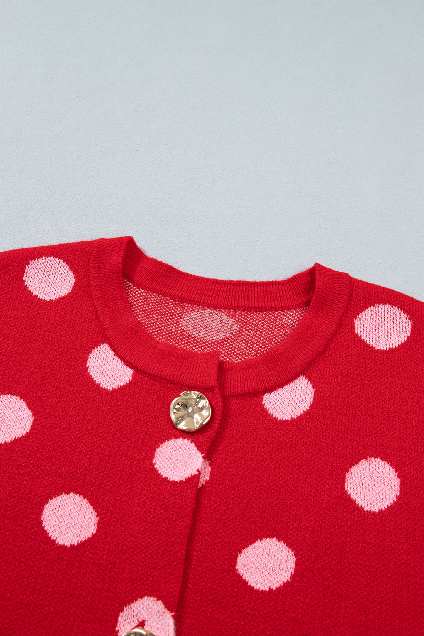 Red Polka Dot Sleeveless Knit Button Drop Shoulder Sweater Vest