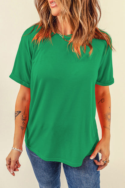 Yellow Cream Casual Plain Crew Neck Tee