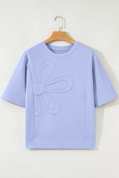 Beau Blue Floral Patched Half Sleeve Tunic Top