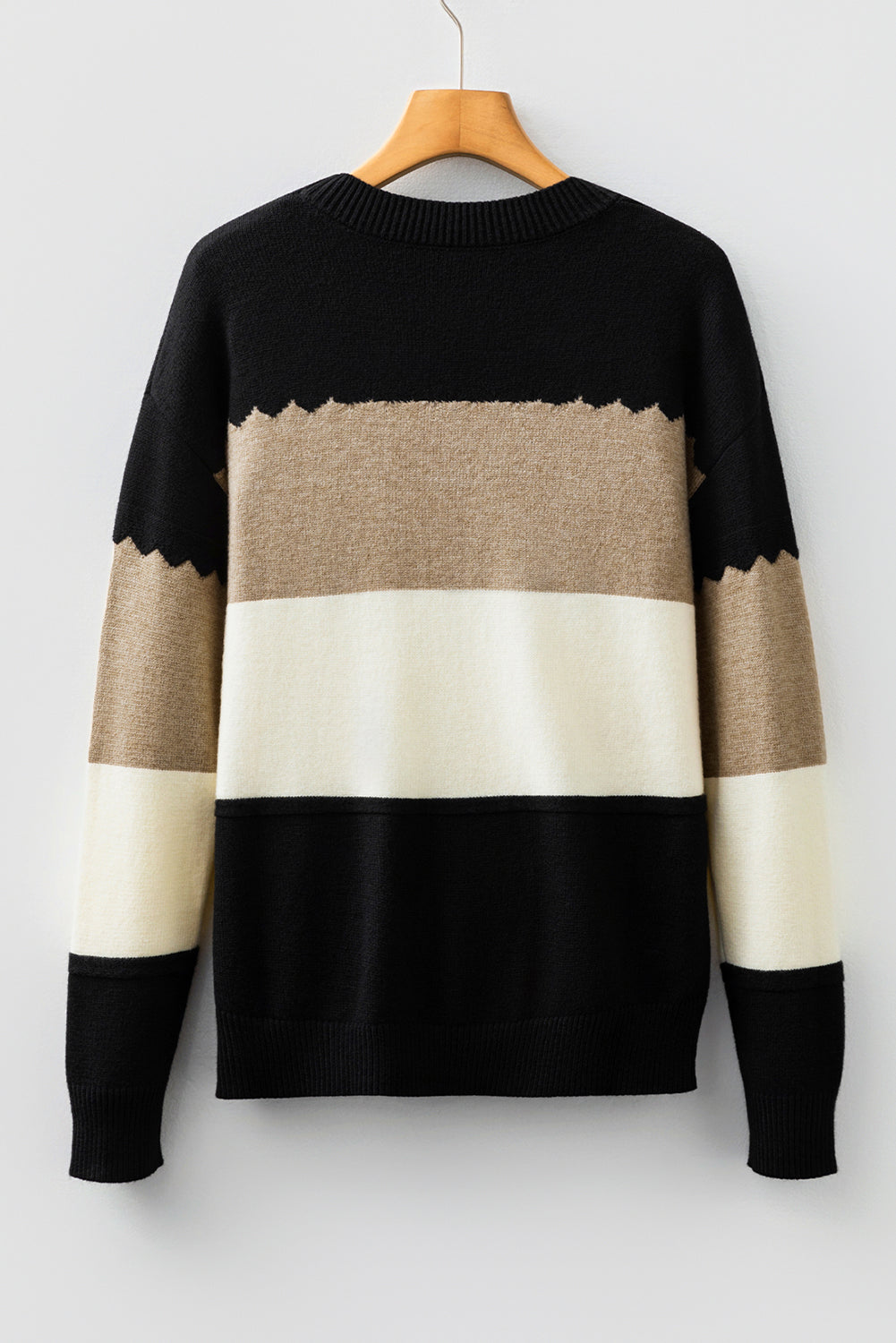 Black Colorblock Crew Neck Drop Shoulder Sweater