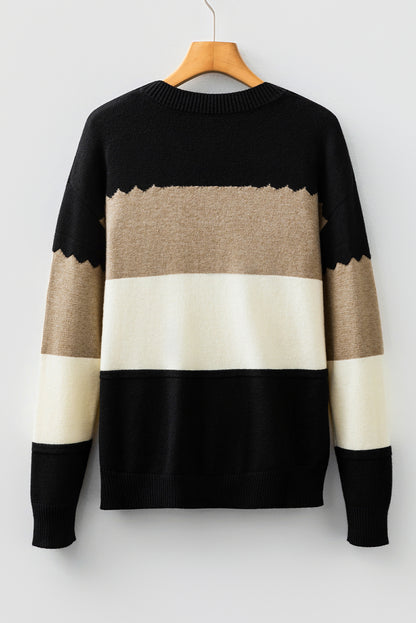 Black Colorblock Crew Neck Drop Shoulder Sweater