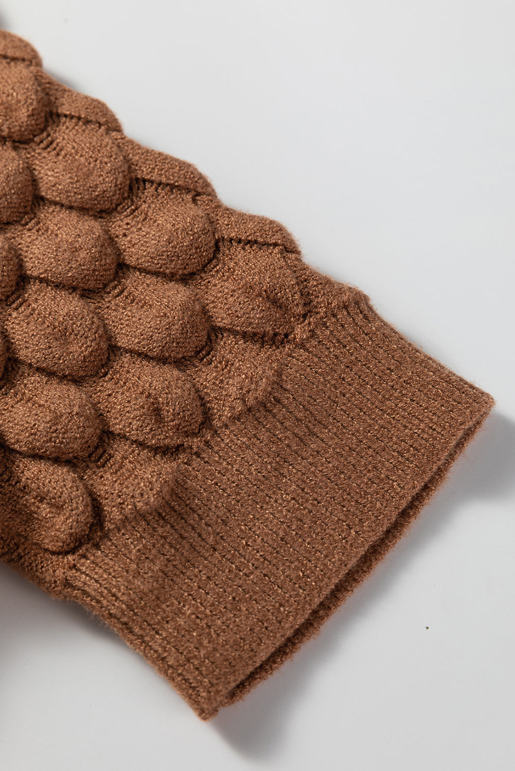 White Fish Scale Textured Knit Ribbed High Neck Short Sleeve Sweater